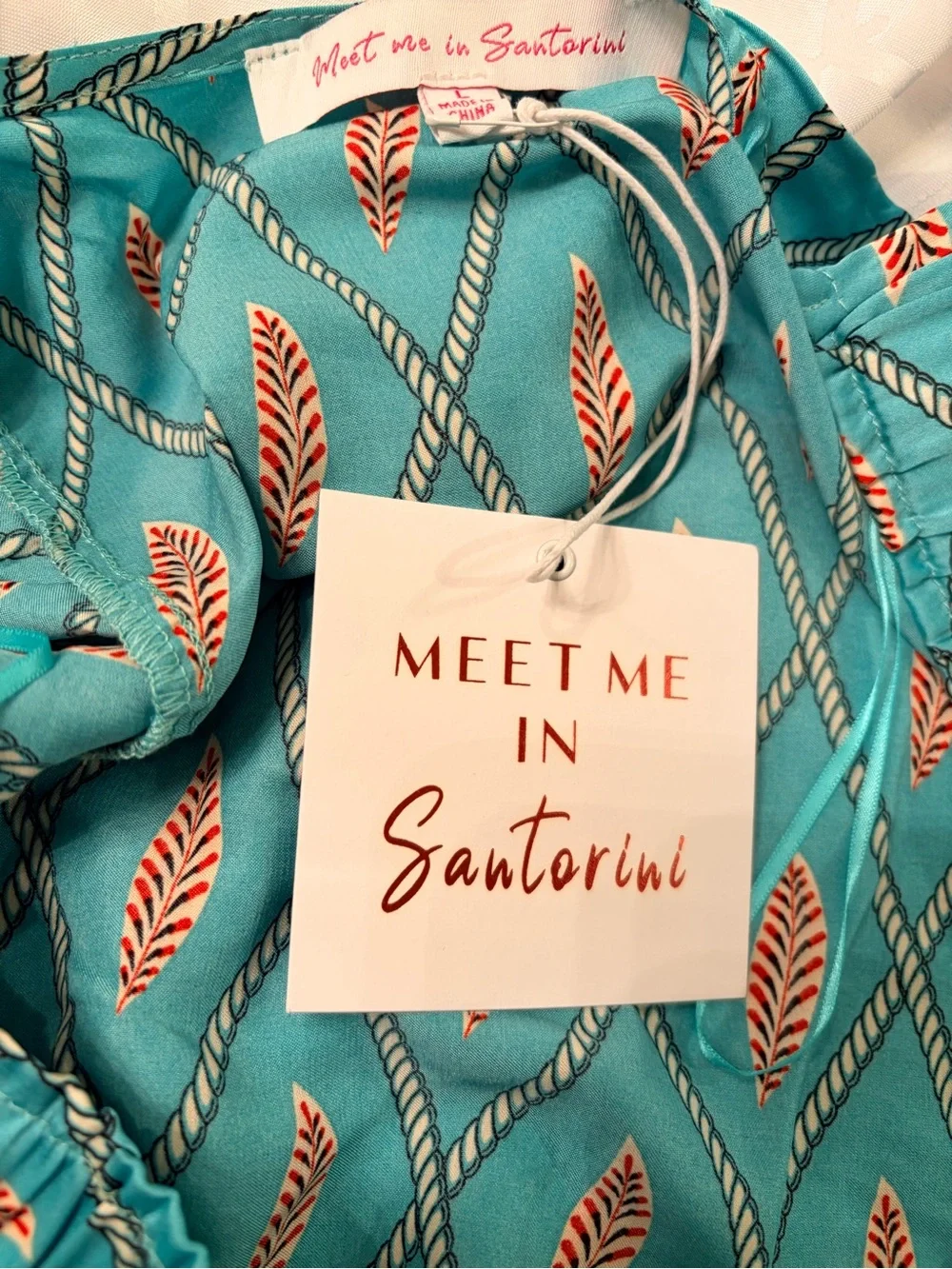 Meet Me in Santorini Turquoise Printed V-Neck Polyester Romper, size L NWT - Picture 3 of 4